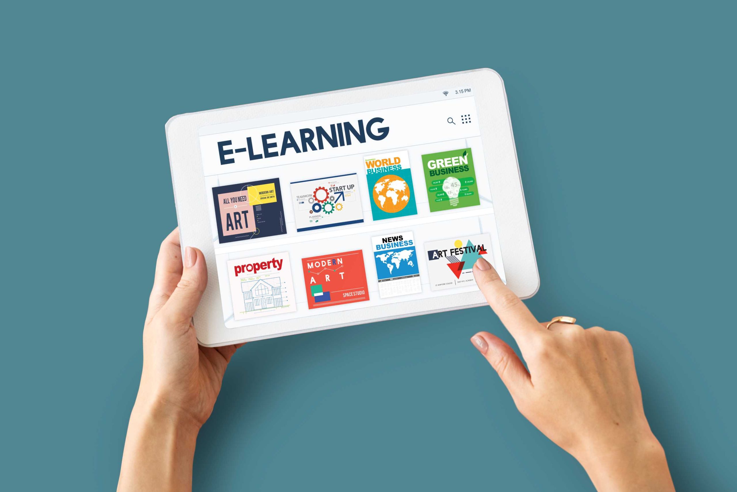 Elearning Content Library being shown on a tablet device
